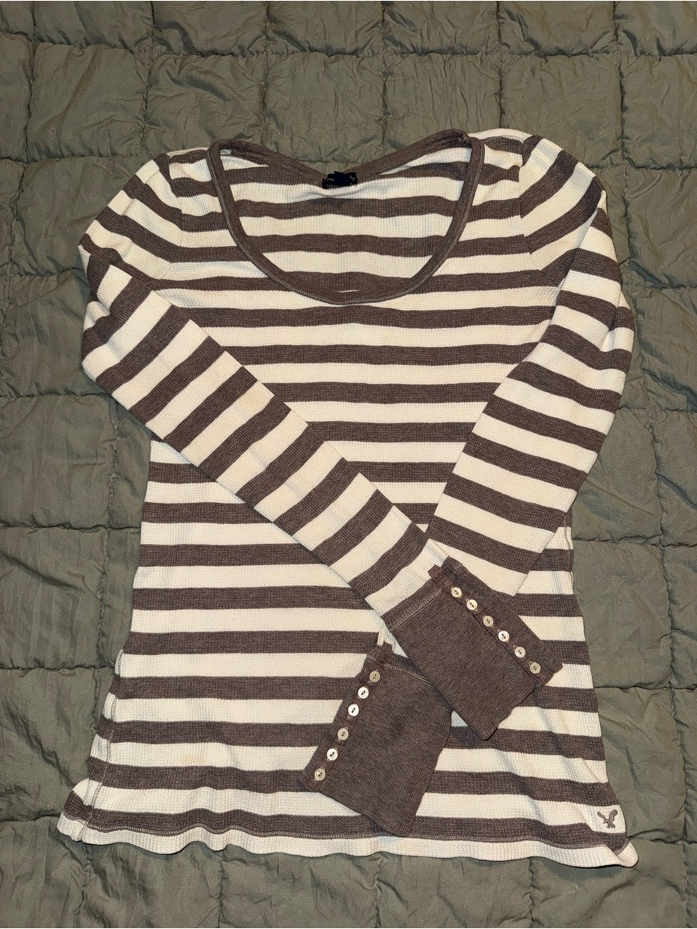 VINTAGE American Eagle Outfitters cream and brown thermal top EUC